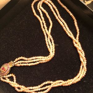 Pink seed pearls with semi precious stone clasp